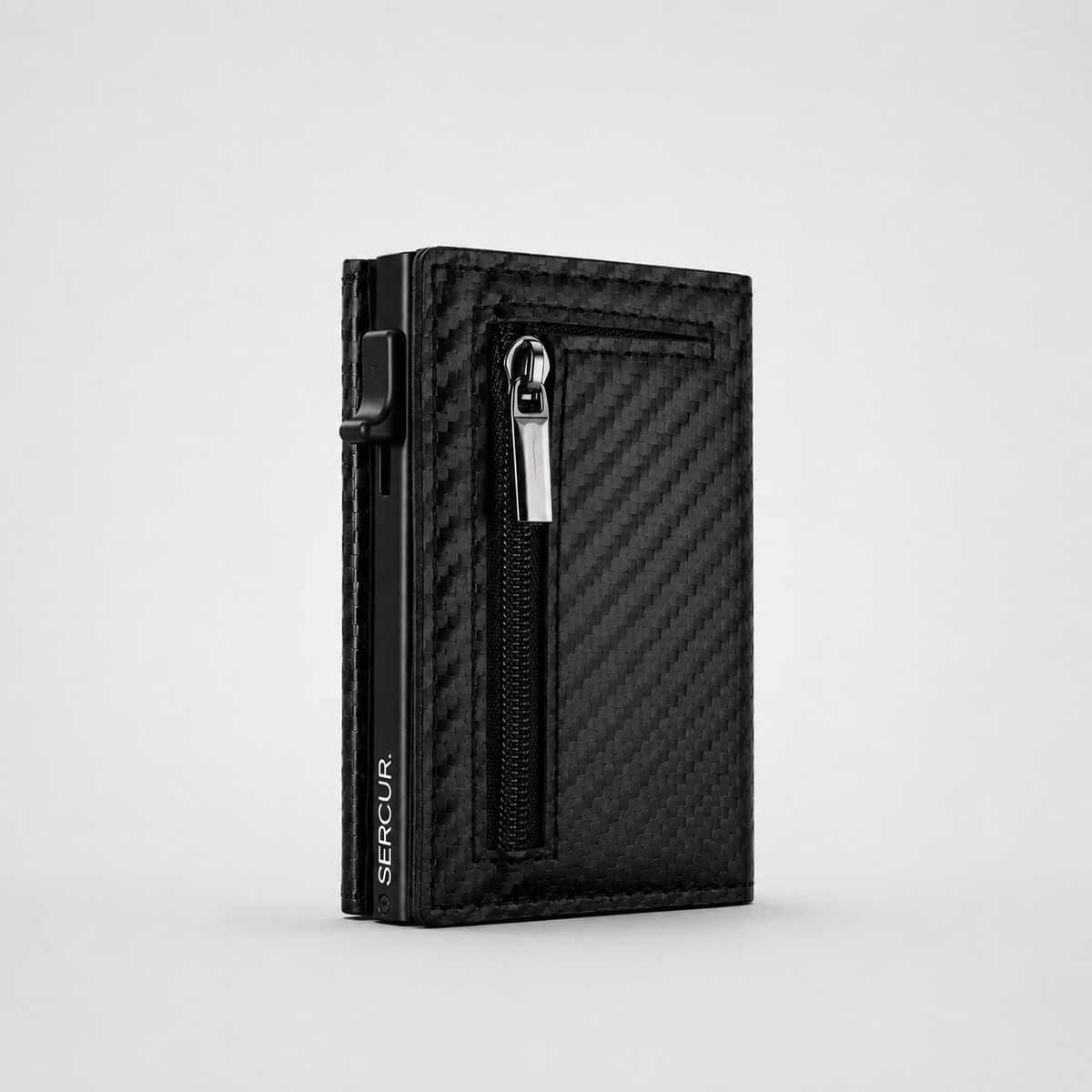 SERCUR CARBON slim wallet met carbon-look afwerking en aluminium accenten en rits compartiment